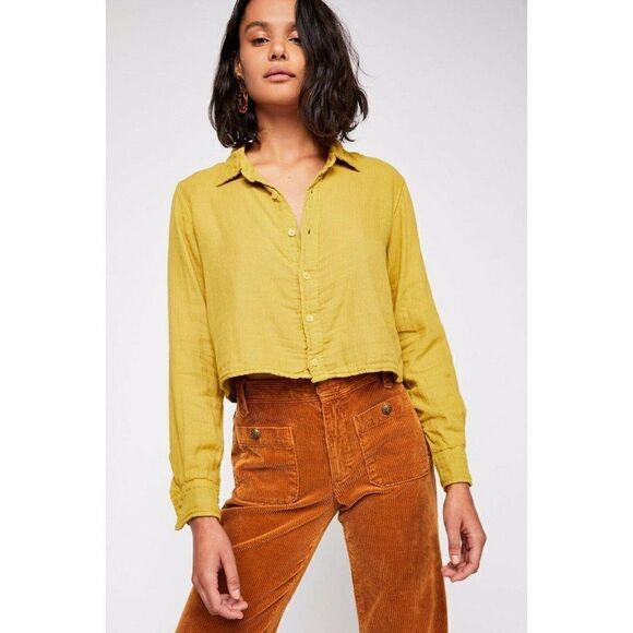 NEW FREE PEOPLE CP SHADES Sz XS CROP IT UP CROPPED BUTTONDOWN SHIRT - Picture 1 of 3